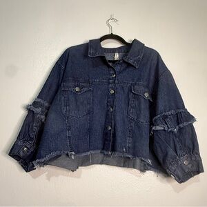 Live 4 Truth Dark Blue Distressed Denim Raw-Edged Jacket w/3/4th sleeves. 2X.